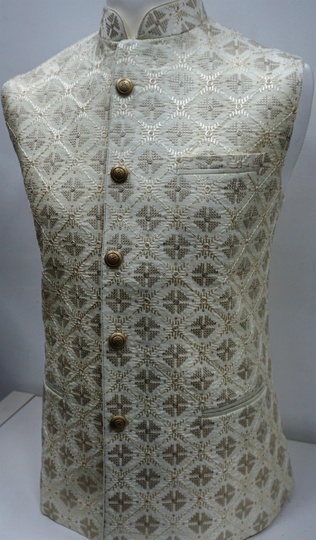 Cream Mens Brocade Waistcoat.