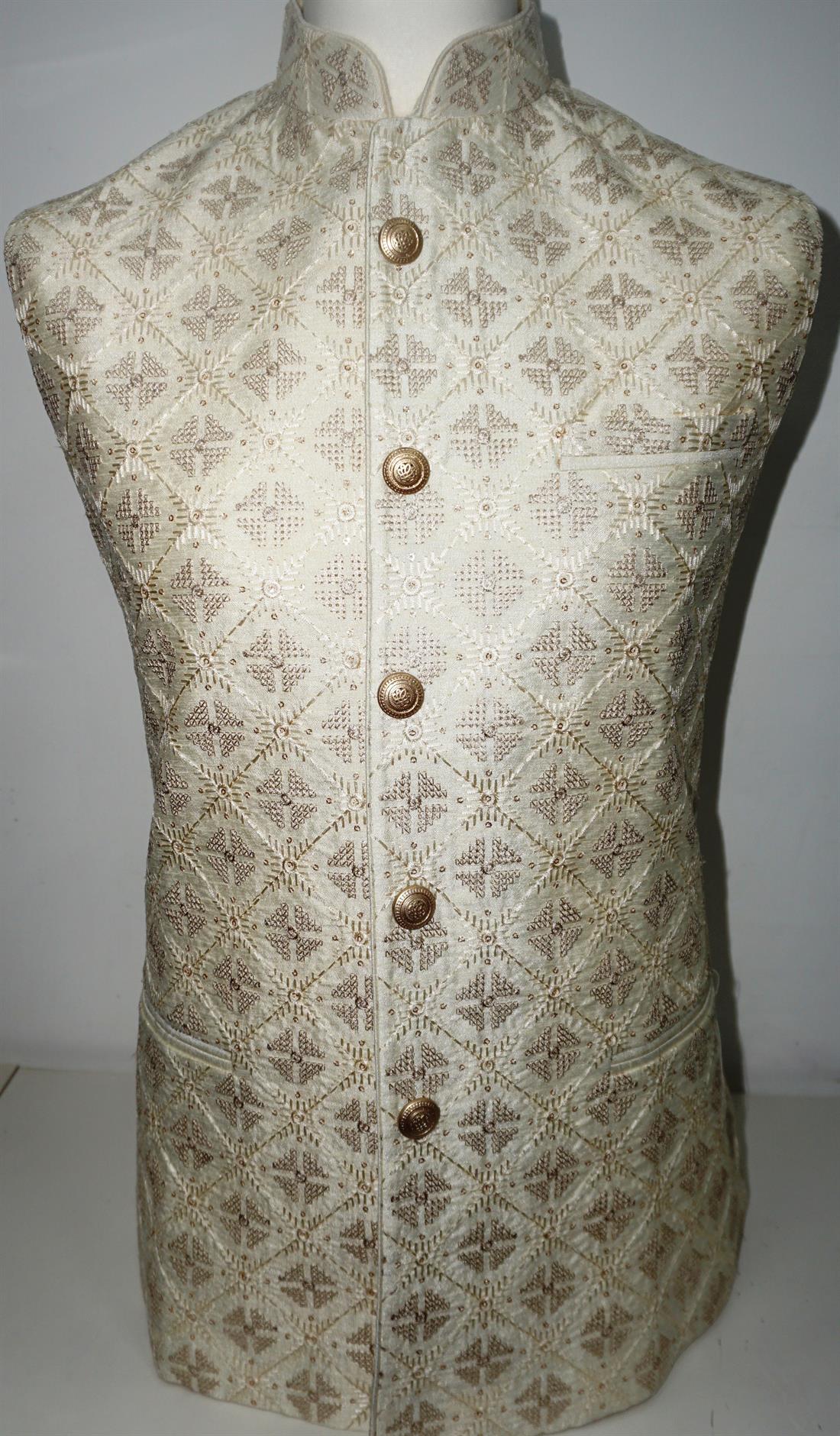 Cream Mens Brocade Waistcoat.