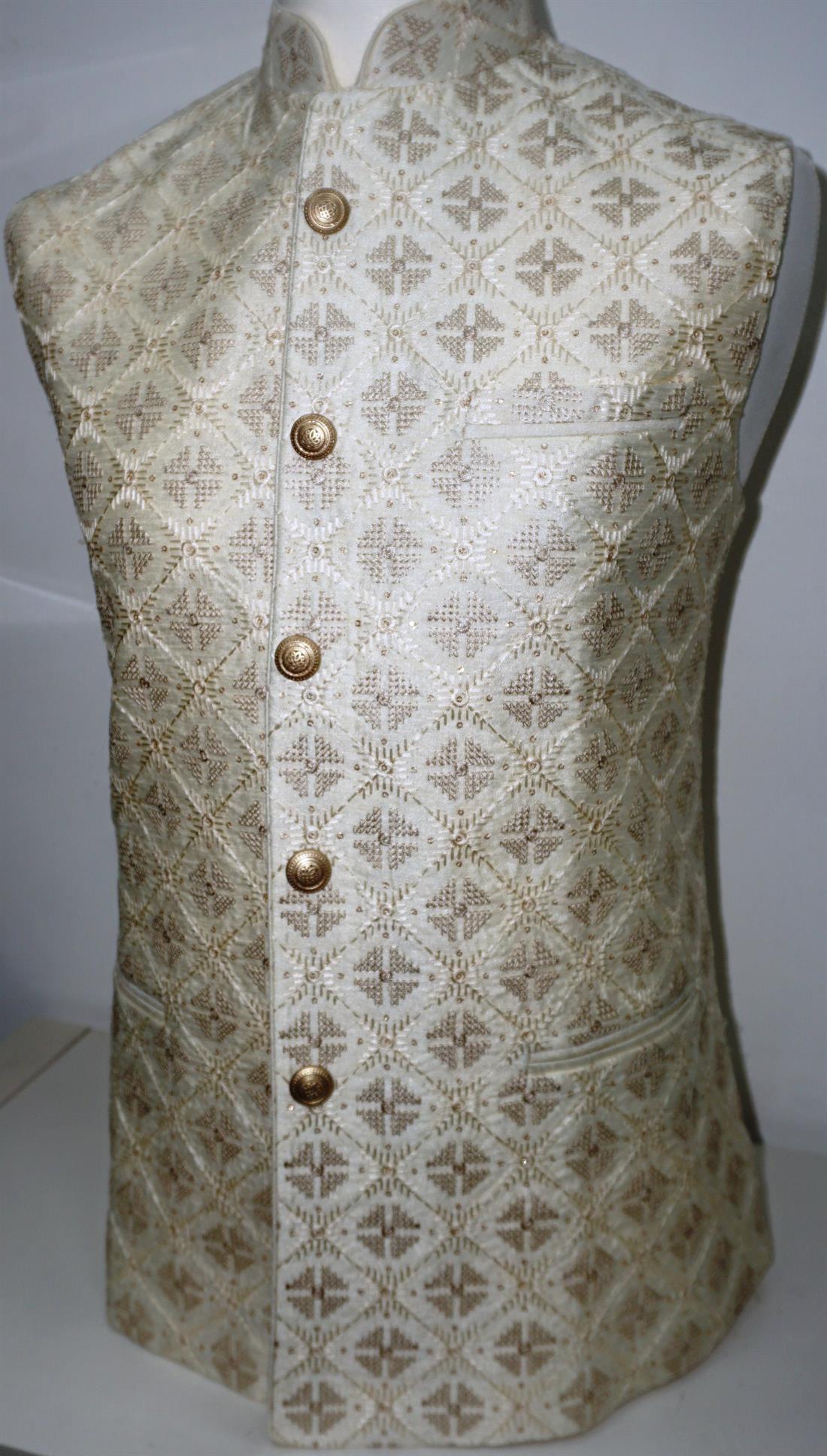 Cream Mens Brocade Waistcoat.