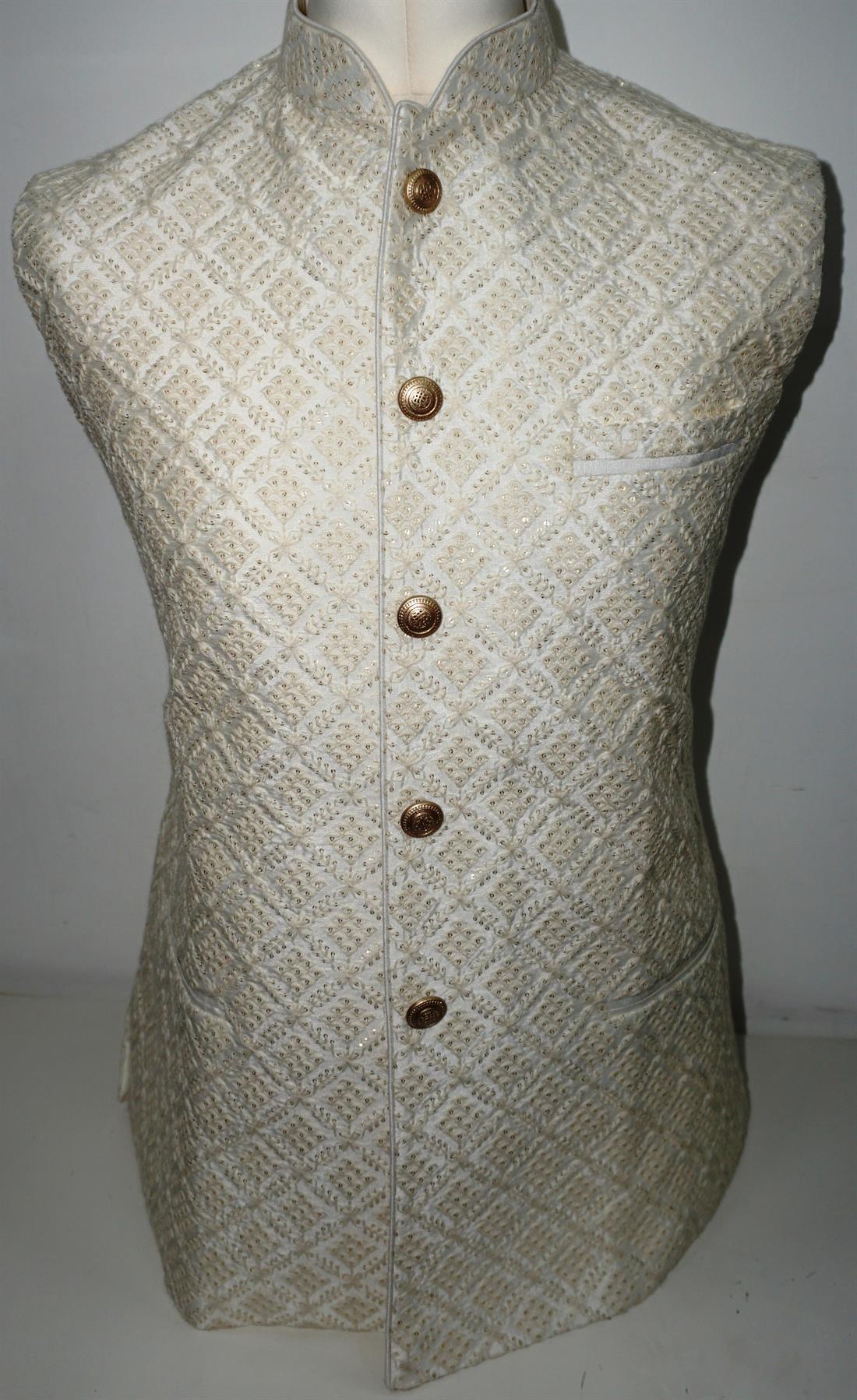 Cream Mens Brocade Waistcoat.