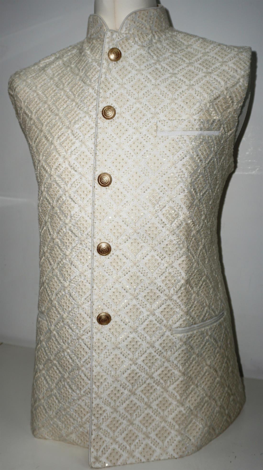Cream Mens Brocade Waistcoat.