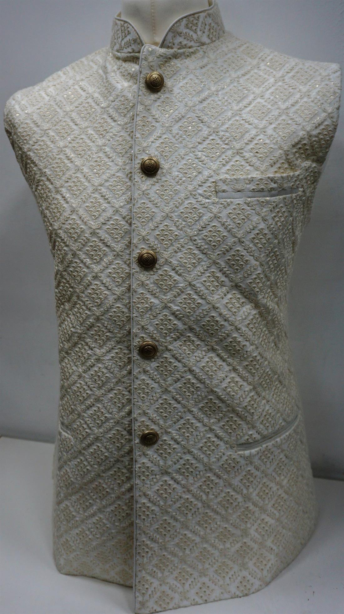 Cream Mens Brocade Waistcoat.