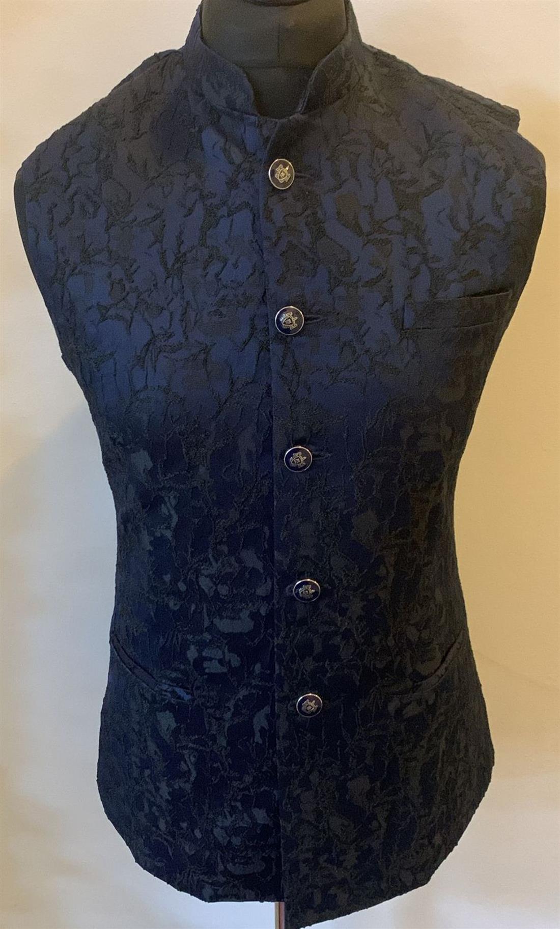 Navy & Black Brocade Waistcoat