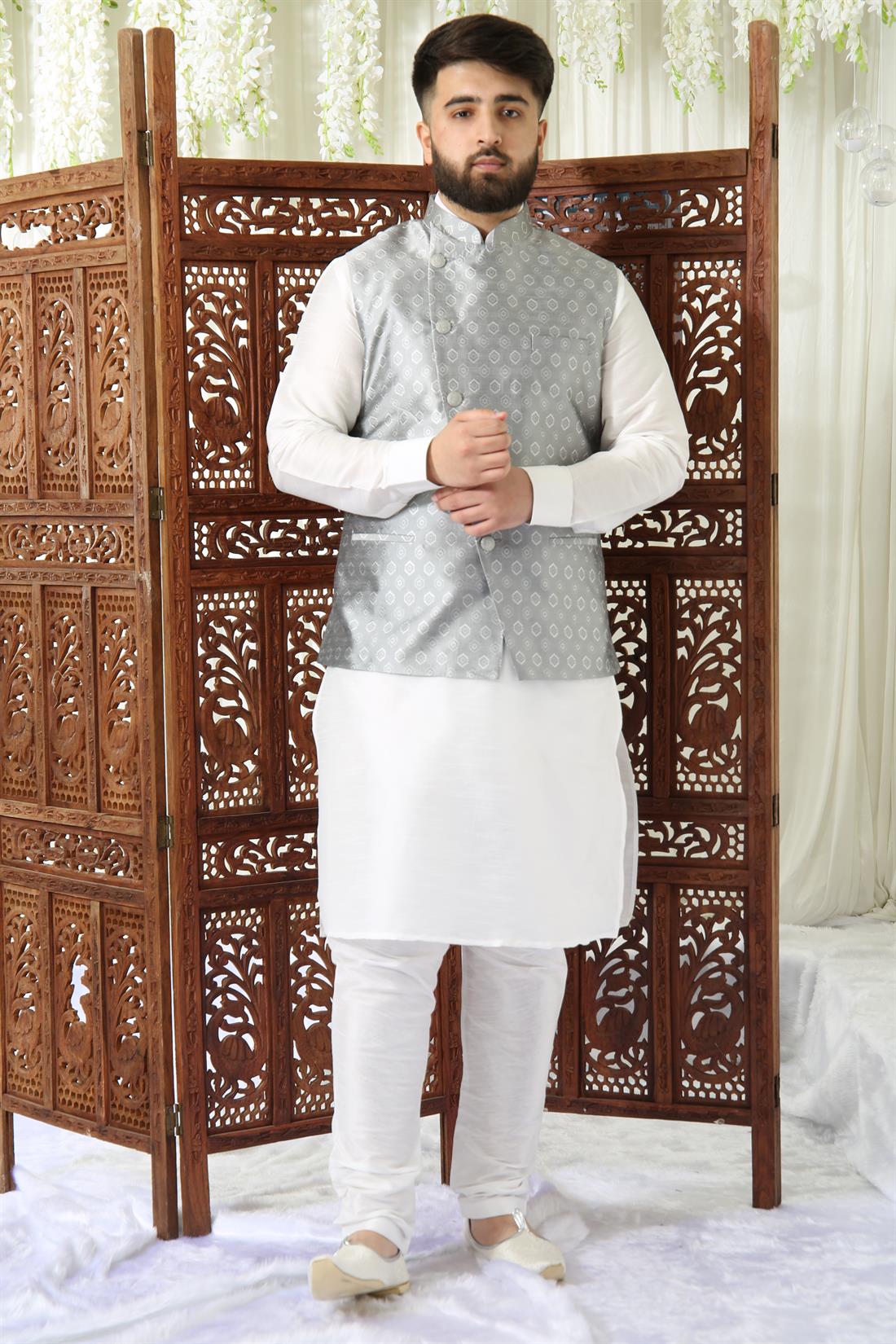 Grey Mens Brocade Waistcoat