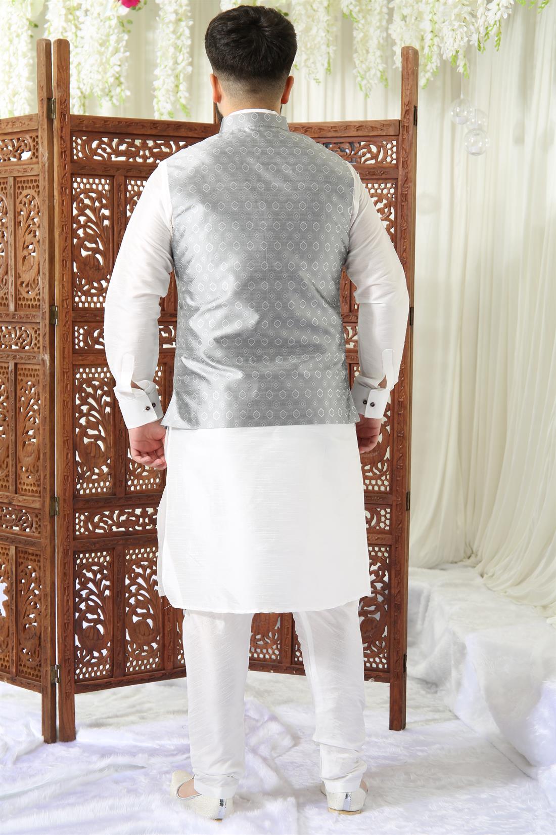 Grey Mens Brocade Waistcoat