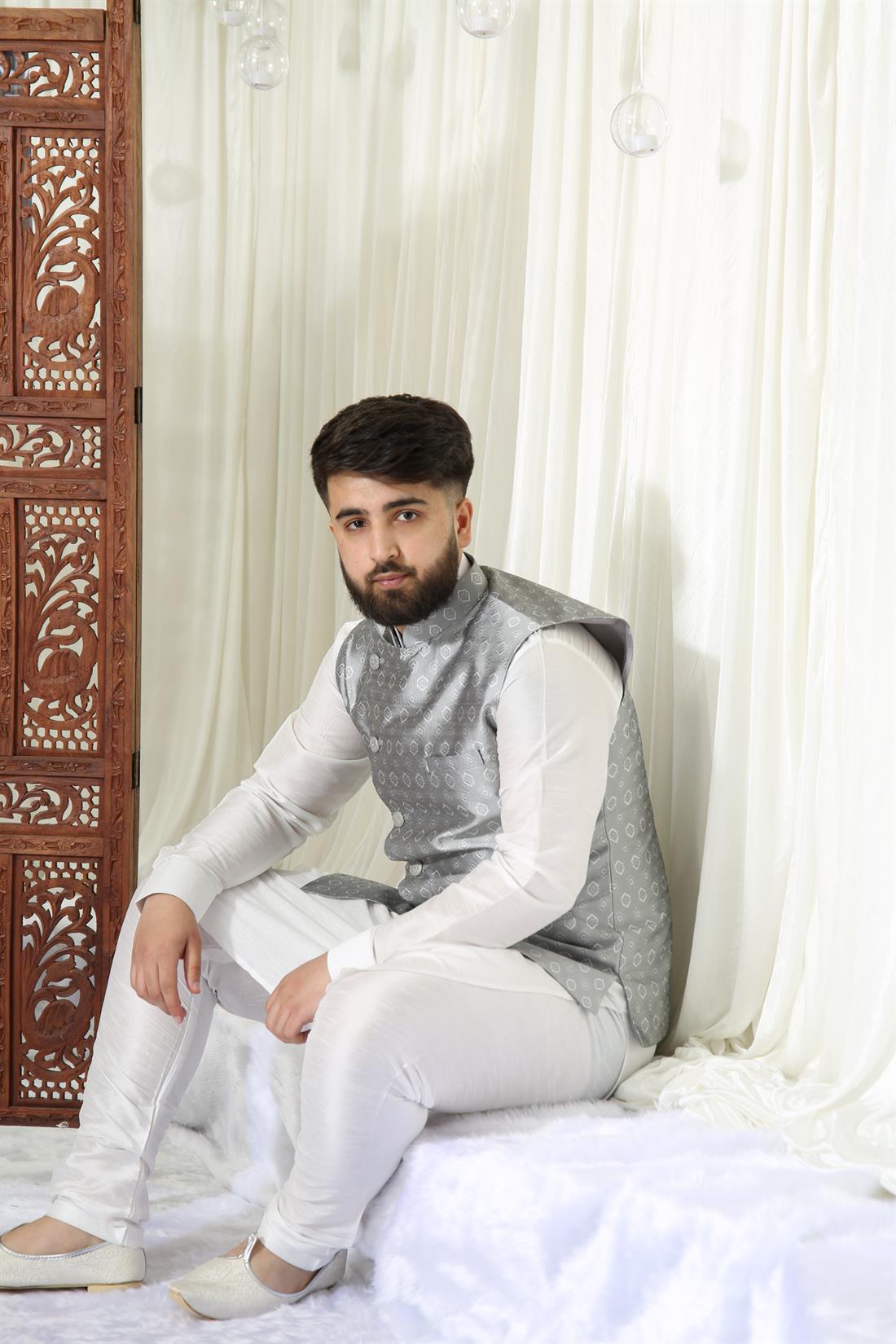 Grey Mens Brocade Waistcoat