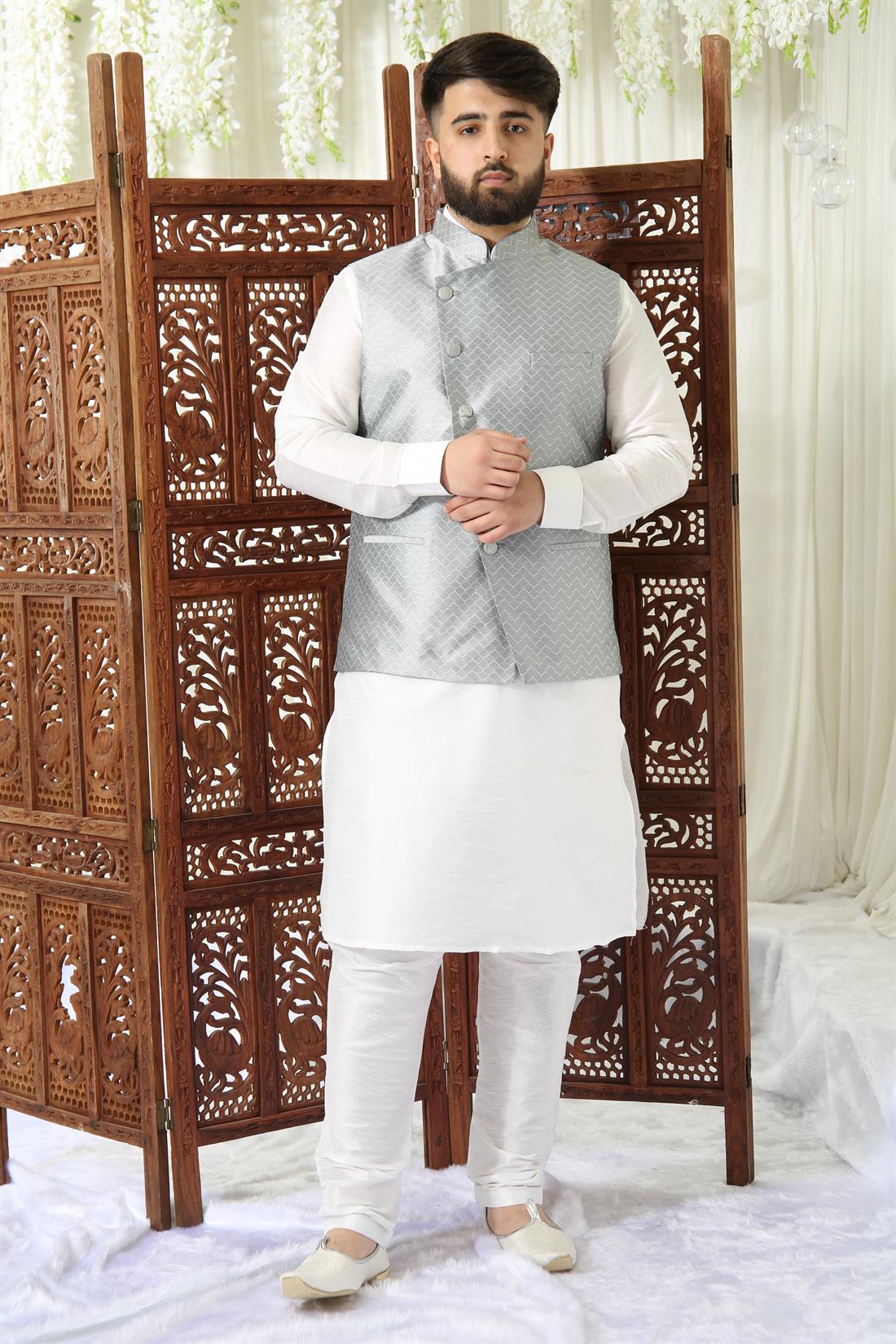 Grey Mens Brocade Waistcoat.