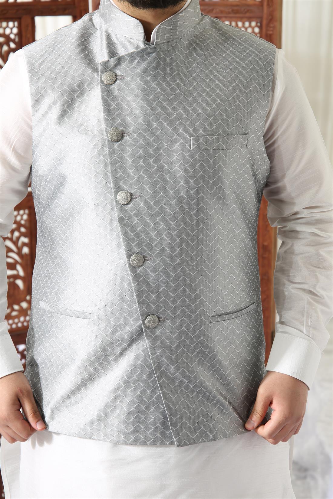 Grey Mens Brocade Waistcoat.