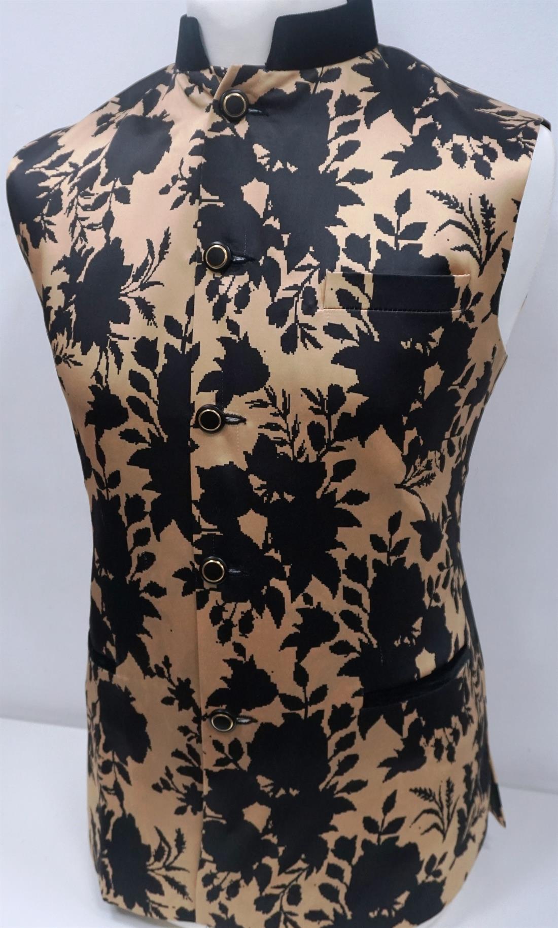Gold & Black Mens Brocade Waistcoat.