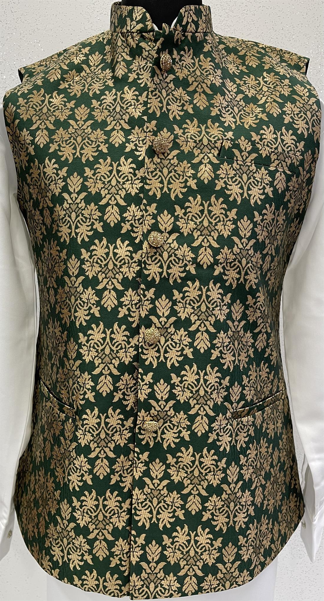 Green & Gold Mens Brocade Waistcoat