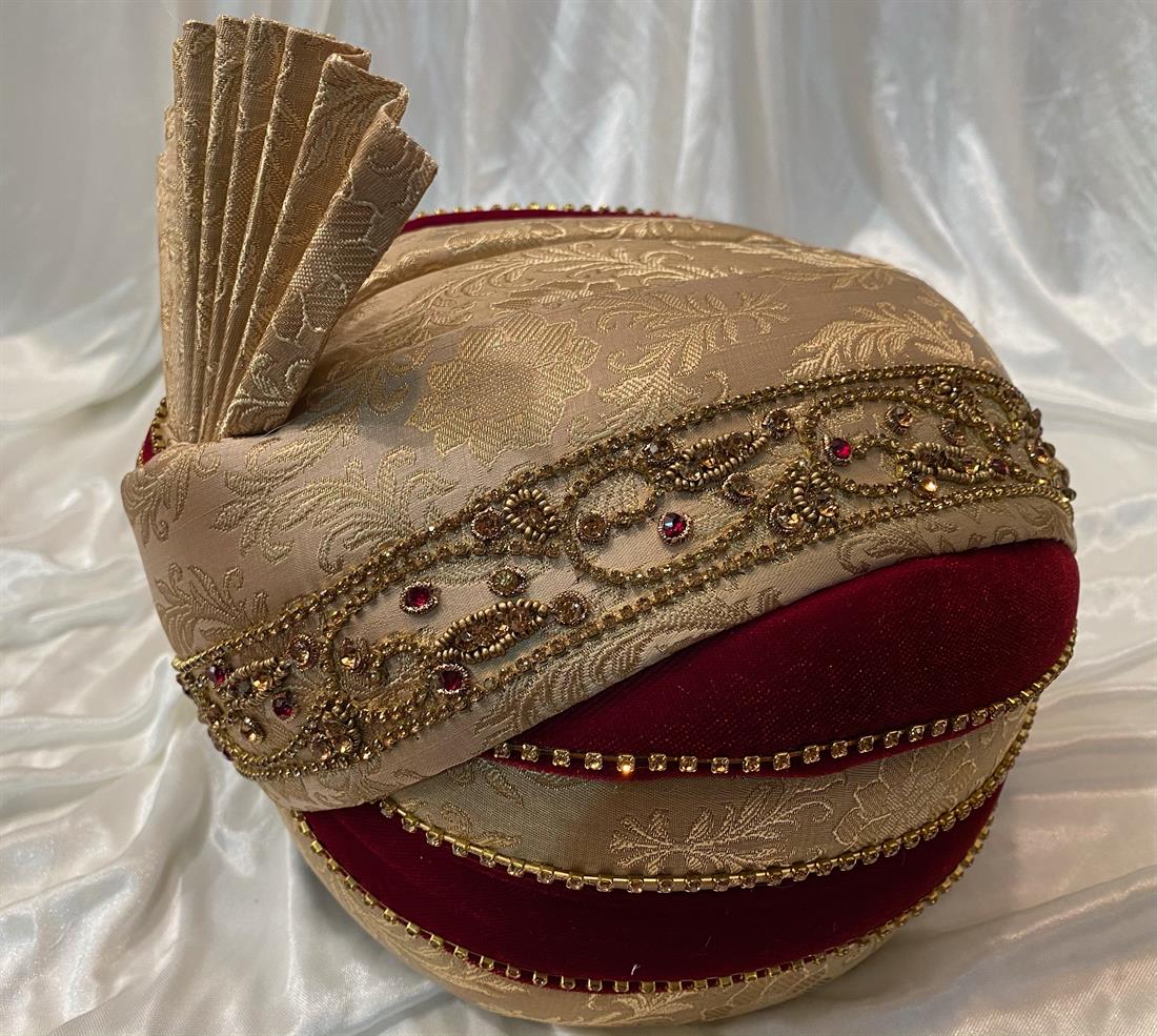 Gold & Maroon Mens Turban Kula