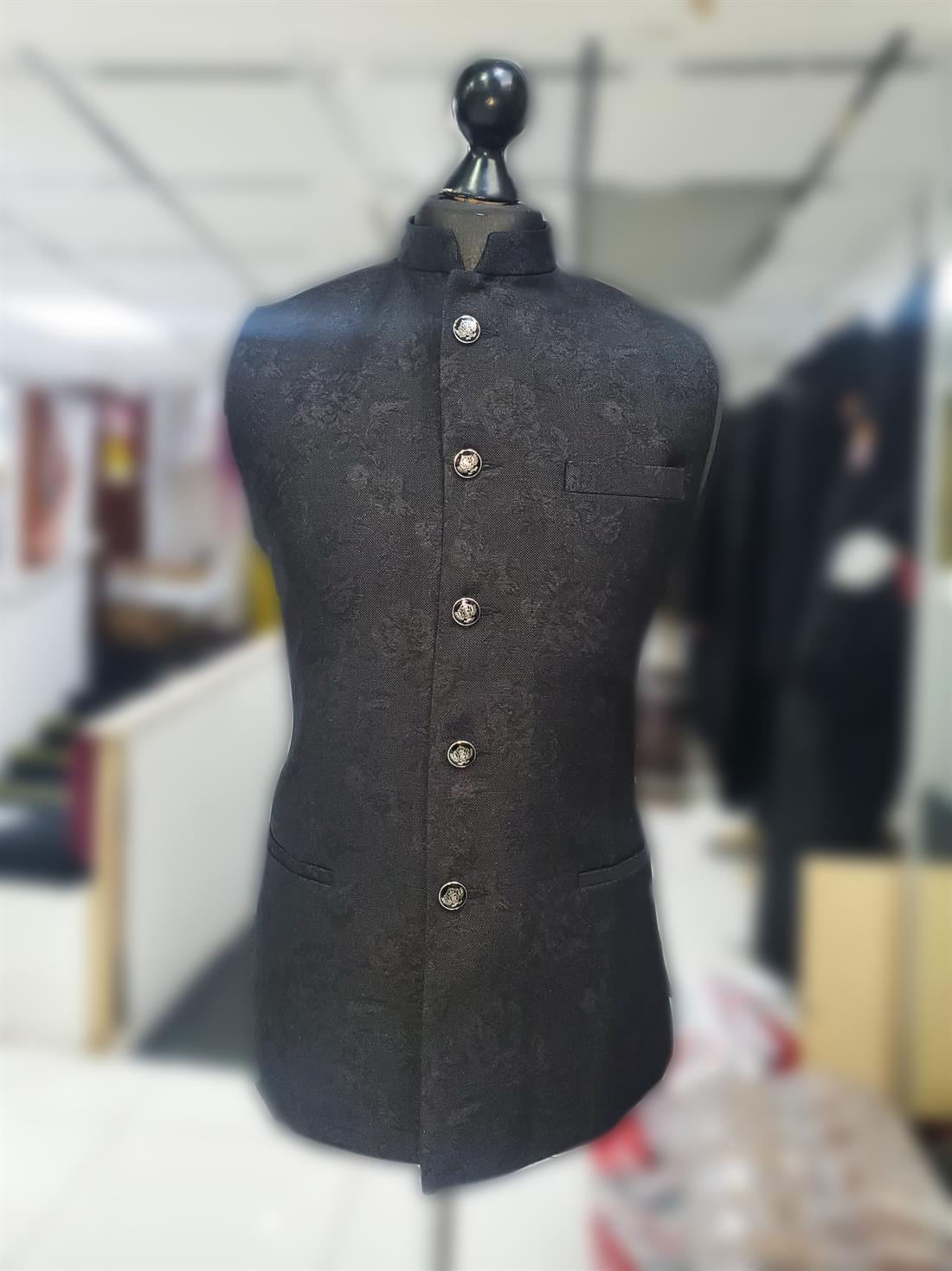 Black Printed Mens Waistcoat