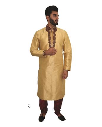 Gold & Maroon Men Kurta Suit