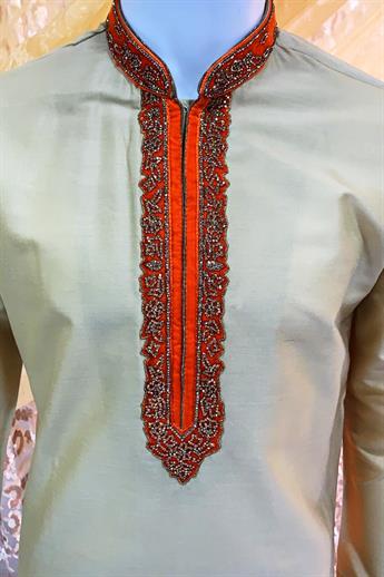 Gold kurta pajma with neckline embroidery