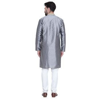 Grey Mens Brocade Kurta Pyjama