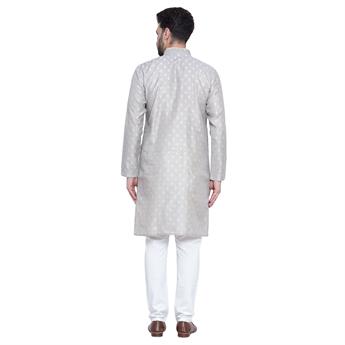 Grey Brocade Kurta Comes with a Matching Plain Pyjama