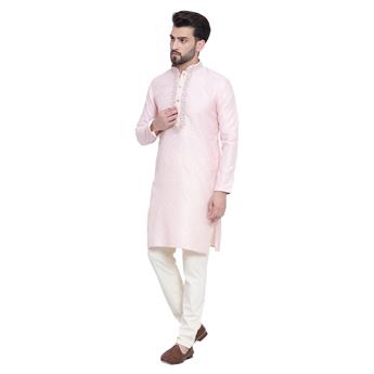 Pink Brocade Kurta Comes with a Matching Plain Pyjama