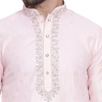 Pink Brocade Kurta Comes with a Matching Plain Pyjama