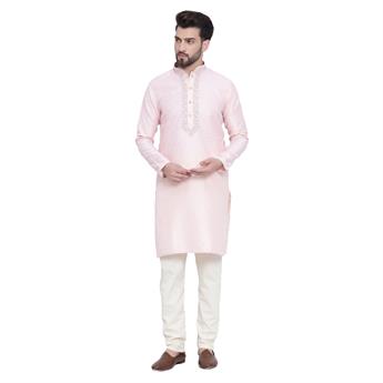 Pink Brocade Kurta Comes with a Matching Plain Pyjama