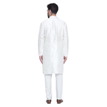 Cream Mens Foan Kurta Pyjama with Hand Embellishments