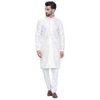 Cream Mens Foan Kurta Pyjama with Hand Embellishments