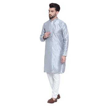 Grey Mens Foan Kurta Pyjama with Hand Embellishments