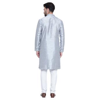 Grey Mens Foan Kurta Pyjama with Hand Embellishments