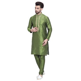 Green & Gold Embroidered Kurta Pajama
