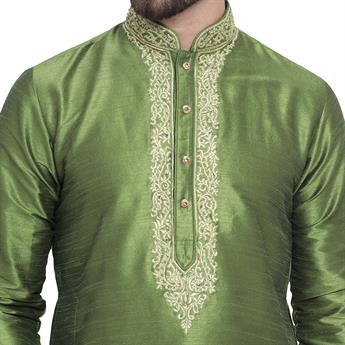 Green & Gold Embroidered Kurta Pajama