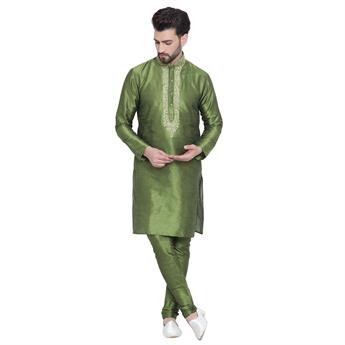Green & Gold Embroidered Kurta Pajama