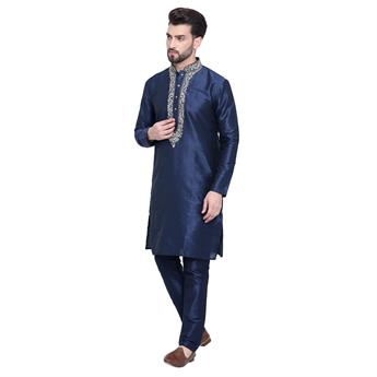 Navy & Gold Embroidered Kurta Pajama