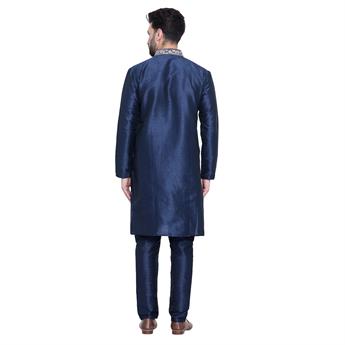 Navy & Gold Embroidered Kurta Pajama
