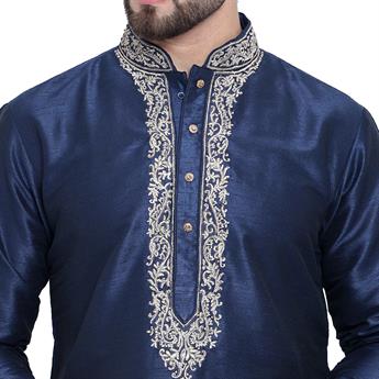 Navy & Gold Embroidered Kurta Pajama