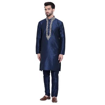 Navy & Gold Embroidered Kurta Pajama