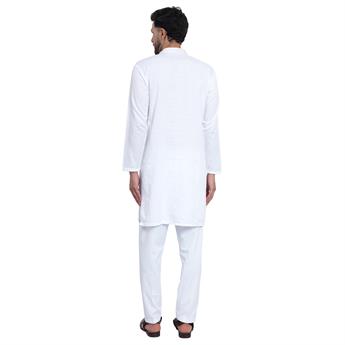 Off White Embroidered Mens Poly Blended Kurta Pyjama Set