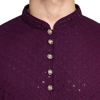 Purpl Cotton Sequin Work Embroidered Chikankari Kurta for Men