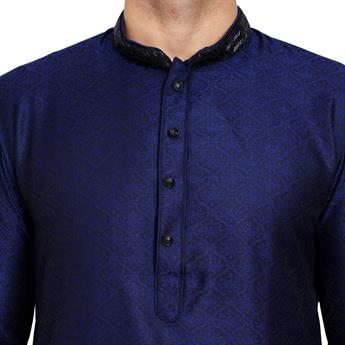Navy Mens Brfocade Kurta Pajama Set