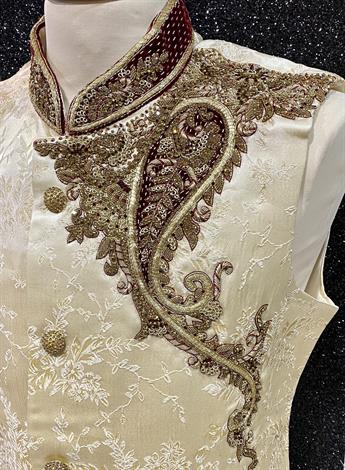 Mint and gold brocade waistcoat with gold embroidery