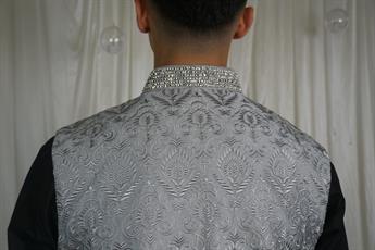 Grey Mens Brocade Waistcoat with Embellishment