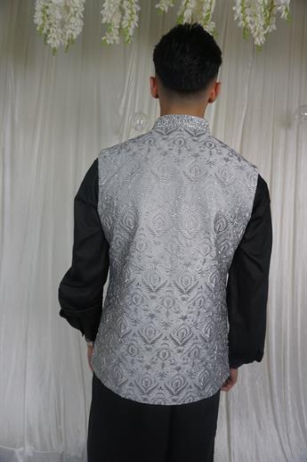 Grey Mens Brocade Waistcoat with Embellishment