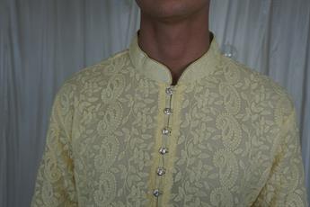 Yellow Kucknowi Chicken Kurta with Pyjama